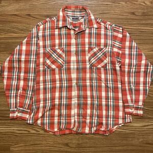 VtG Big Mac Shirt Mens Large Red Plaid Flannel Long Sleeve Workwear Pockets USA